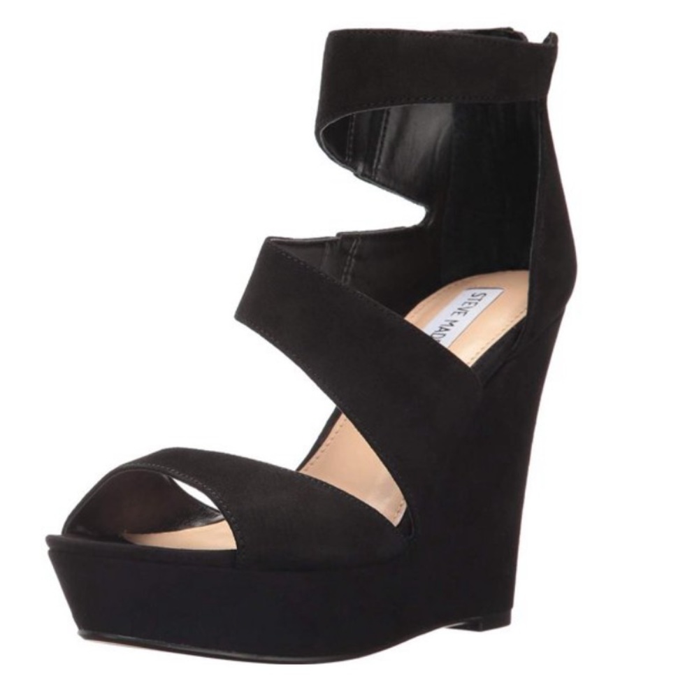 Steve Madden Womens Essex Suede Open Toe Casual Platform Black Suede